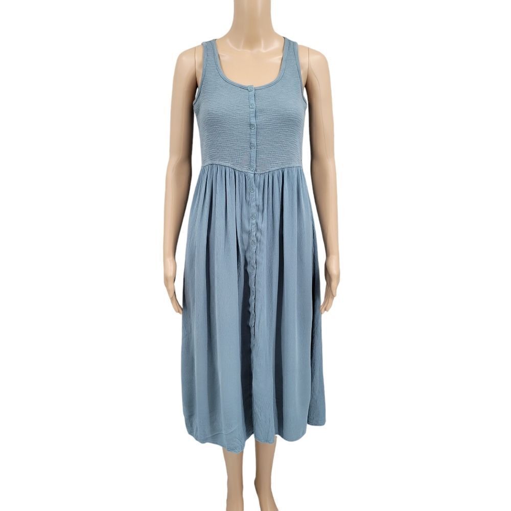 Frye Dessert Blue Button Front Midi Dress Sleeveless Women's Size XS